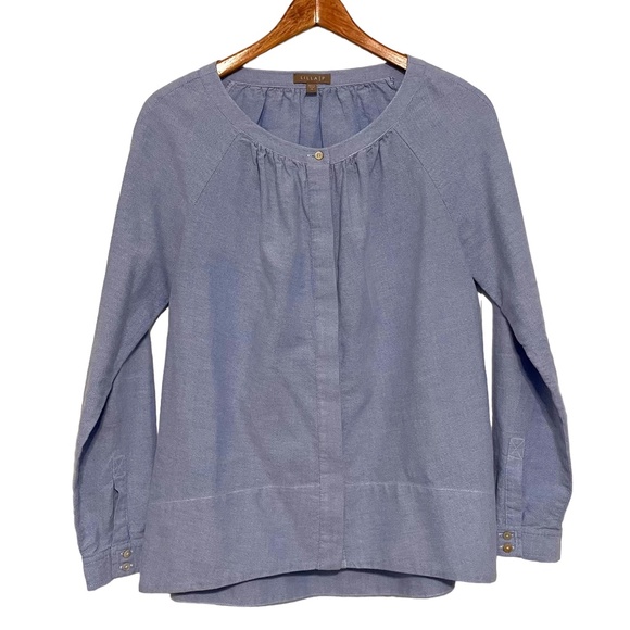 Lilla P Scoop Neck Button Front Cotton Chambray Blouse‎ NWOT Size S - Picture 1 of 5